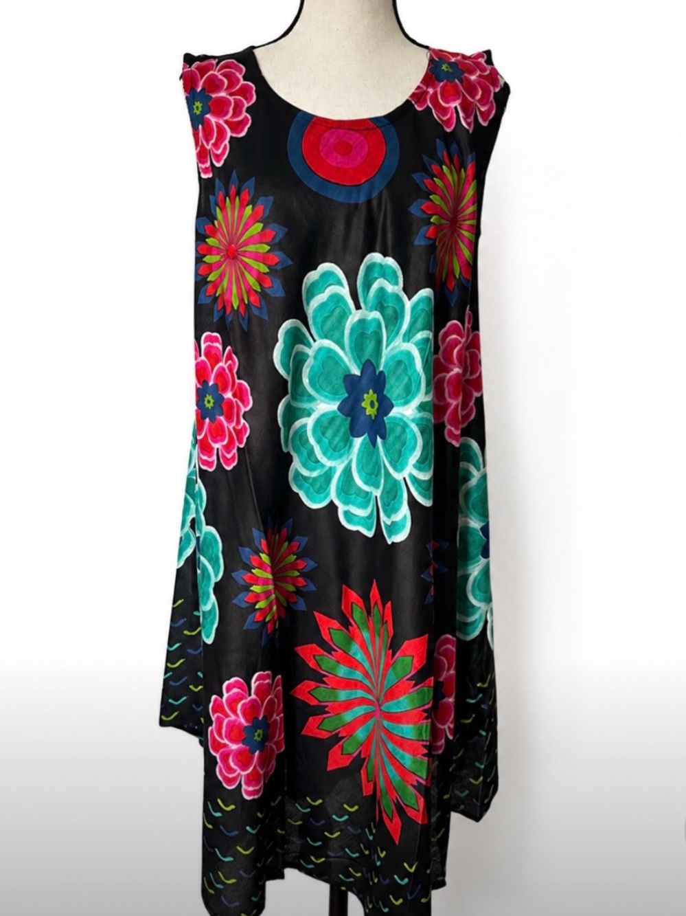 Floral Art Shift Dress Sleeveless Midi Maxi Boho Chic Comfort Festival Sundress
